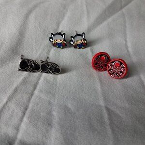 Marvel Thor Black Panther Hydra Earrings 3 Sets Tiny Studs Superheros Pierced
